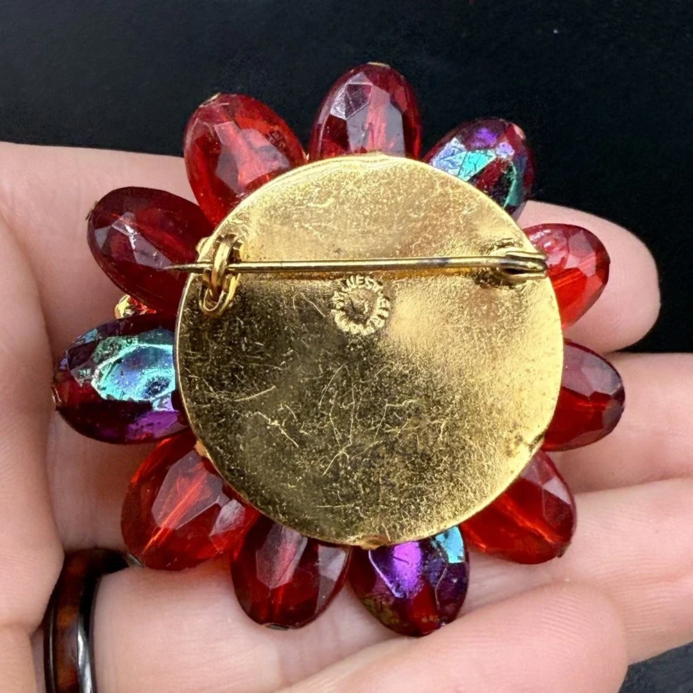 Vintage Western Germany Brooch Red Cluster‎ Flower